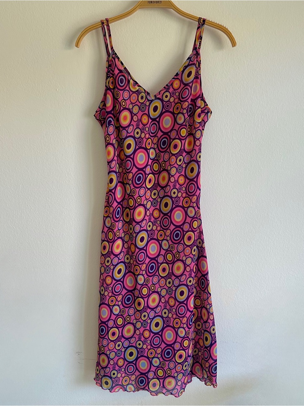 Vintage Sasch Y2K Dress Midi Polka Dot Circular Rainbow Pink Fairy 70s Style M